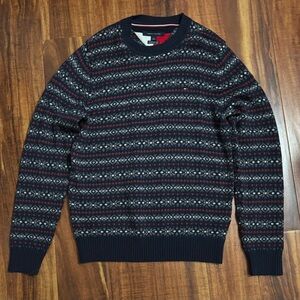 Men's Tommy Hilfiger Navy and Red Patterned Sweater